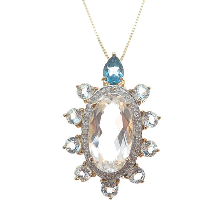 925 Sterling Gold Plated Diamond Accent Multi-Color Topaz Box Chain Necklace 18"