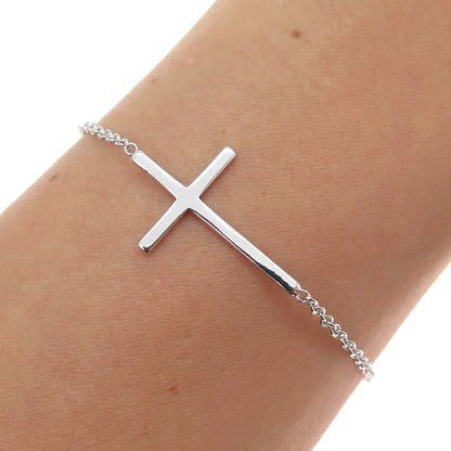 925 Sterling Silver Cross Cable Link Bracelet 6"