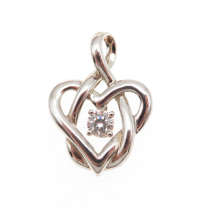 925 Sterling Silver Round-Cut C Z Infinity Heart Charm Pendant