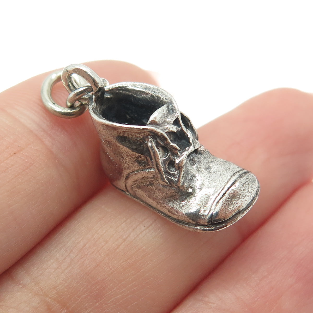 925 Sterling Silver Antique Art Deco Baby Shoe Minimalist Oxidized Pendant