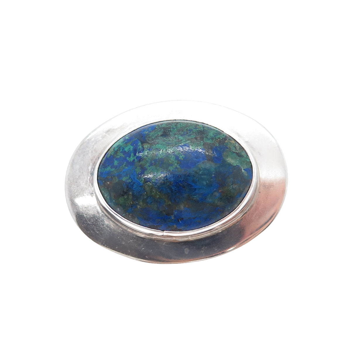 BEN J. CHAVEZ NAVAJO Old Pawn Sterling Silver Vintage Azurite Pin Brooch Pendant