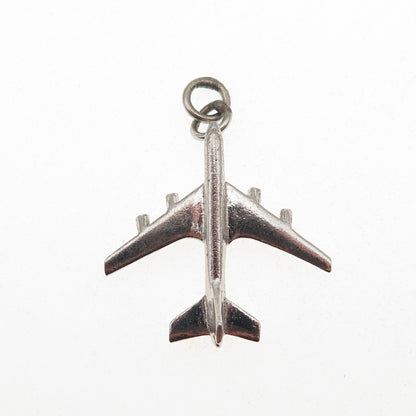925 Sterling Silver Vintage Airplane 3D Charm Pendant