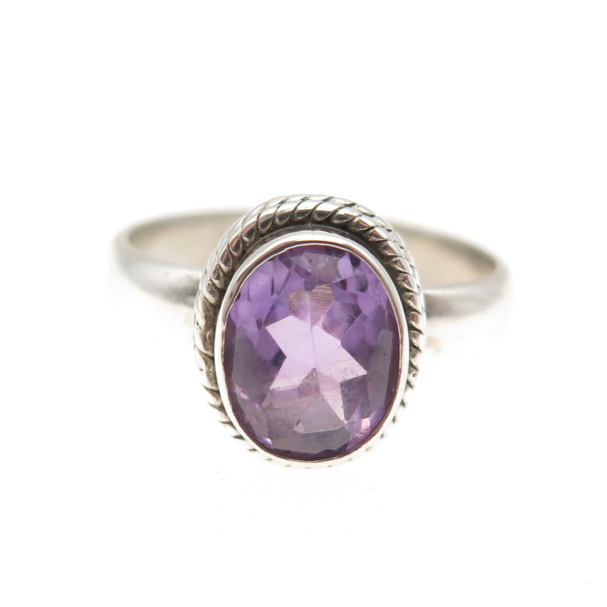 925 Sterling Silver Vintage Real Oval-Cut Amethyst Ring Size 8
