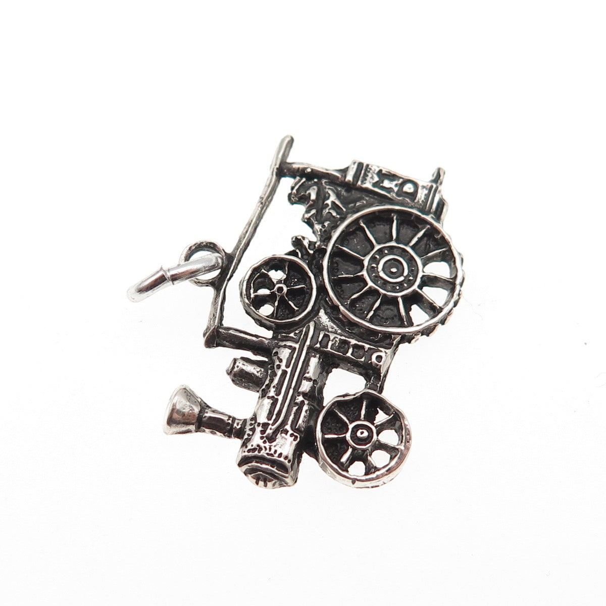 925 Sterling Silver Vintage Steam Traction Engine Oxidized Charm Pendant