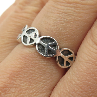 925 Sterling Silver Vintage Peace Symbol Oxidized Ring Size 8.25