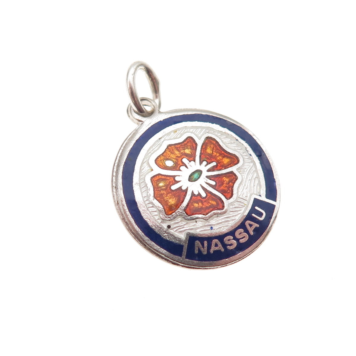 Breadner Co. Sterling Silver Vintage Enamel Nassau Hibiscus Mini Charm Pendant