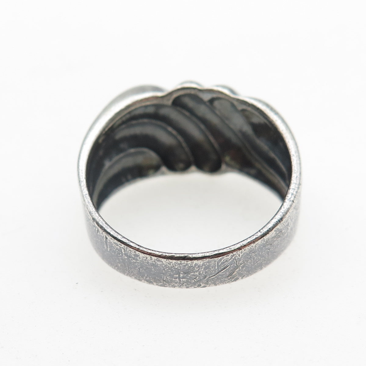 CHAPAL ZENRAY 925 Sterling Silver Vintage Modernist Ribbed Oxidized Ring Size 10