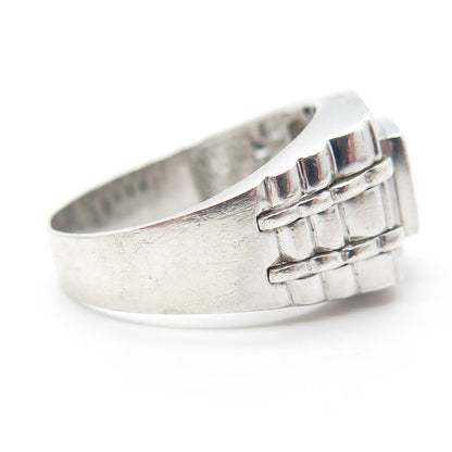 925 Sterling Silver Pave C Z Ribbed Ring Size 11.5
