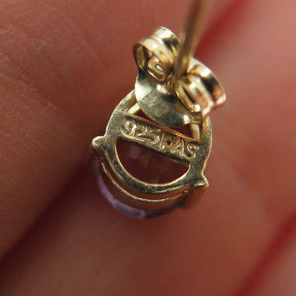 925 Sterling Silver Gold Plated Real Pear-Cut Amethyst Stud Earrings