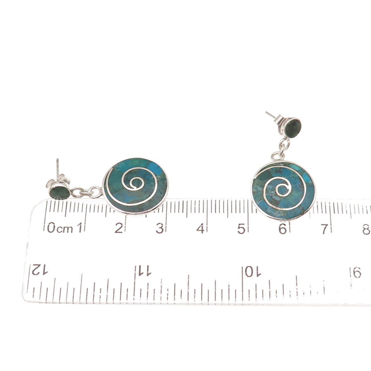950 Silver Vintage Real Turquoise Spiral Dangle Earrings