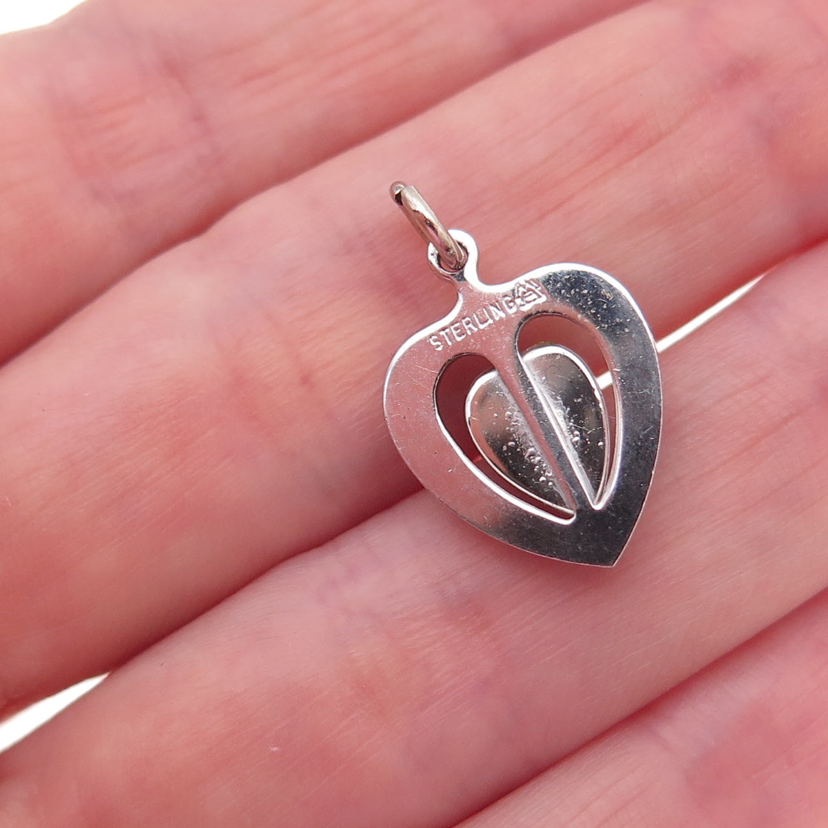 925 Sterling Silver Antique Art Deco Real Black Onyx Heart Charm Pendant
