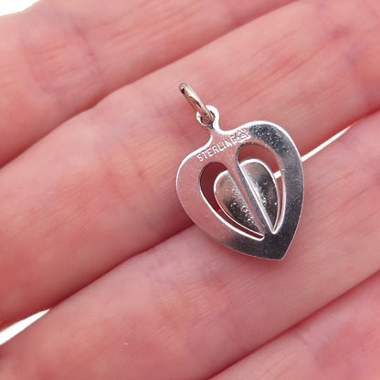 925 Sterling Silver Antique Art Deco Real Black Onyx Heart Charm Pendant