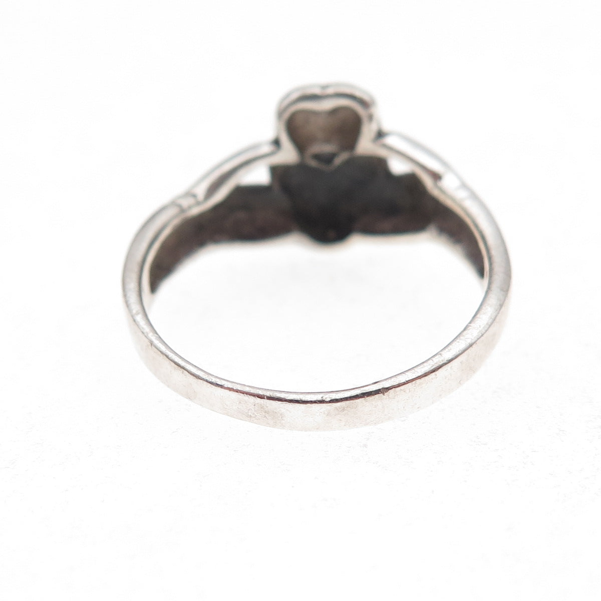 925 Sterling Silver Vintage Irish Claddagh Oxidized Ring Size 6.75