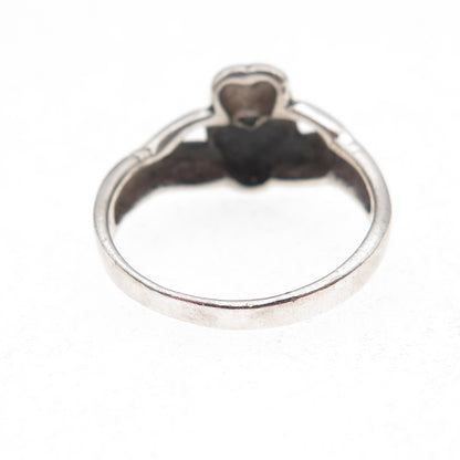 925 Sterling Silver Vintage Irish Claddagh Oxidized Ring Size 6.75