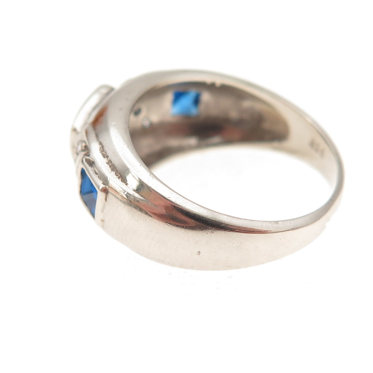 925 Sterling Silver Vintage Real Blue Topaz & C Z Modernist Ring Size 6.5