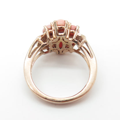 CHUCK CLEMENCY 925 Sterling Rose Gold Plated White Topaz & Coral Ring Size 7