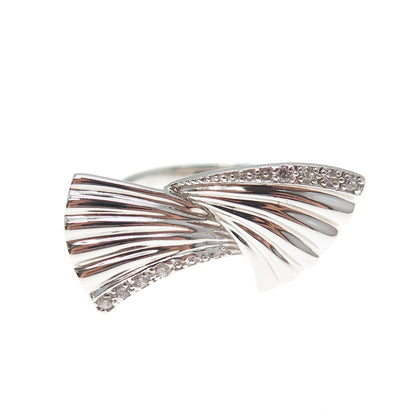 925 Sterling Silver Round-Cut C Z Modernist Wings Ring Size 7.5