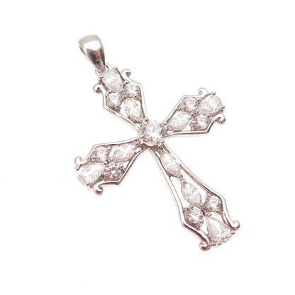 925 Sterling Silver Round Pear & Marquise-Cut C Z Cross Charm Pendant