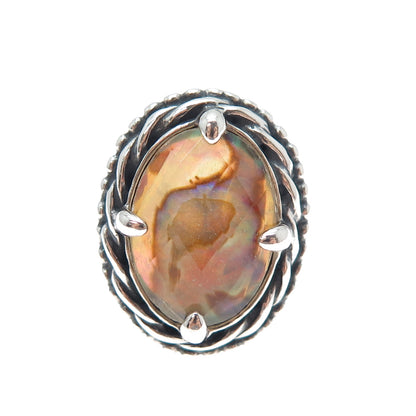CAROLYN POLLACK 925 Sterling Silver Vintage Doublet Abalone Shell Ring Size 7.25