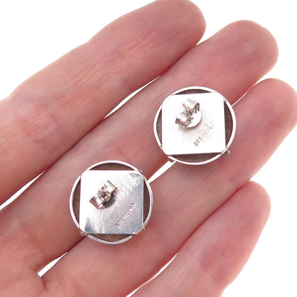 925 Sterling Silver Vintage Modernist Dome Earrings
