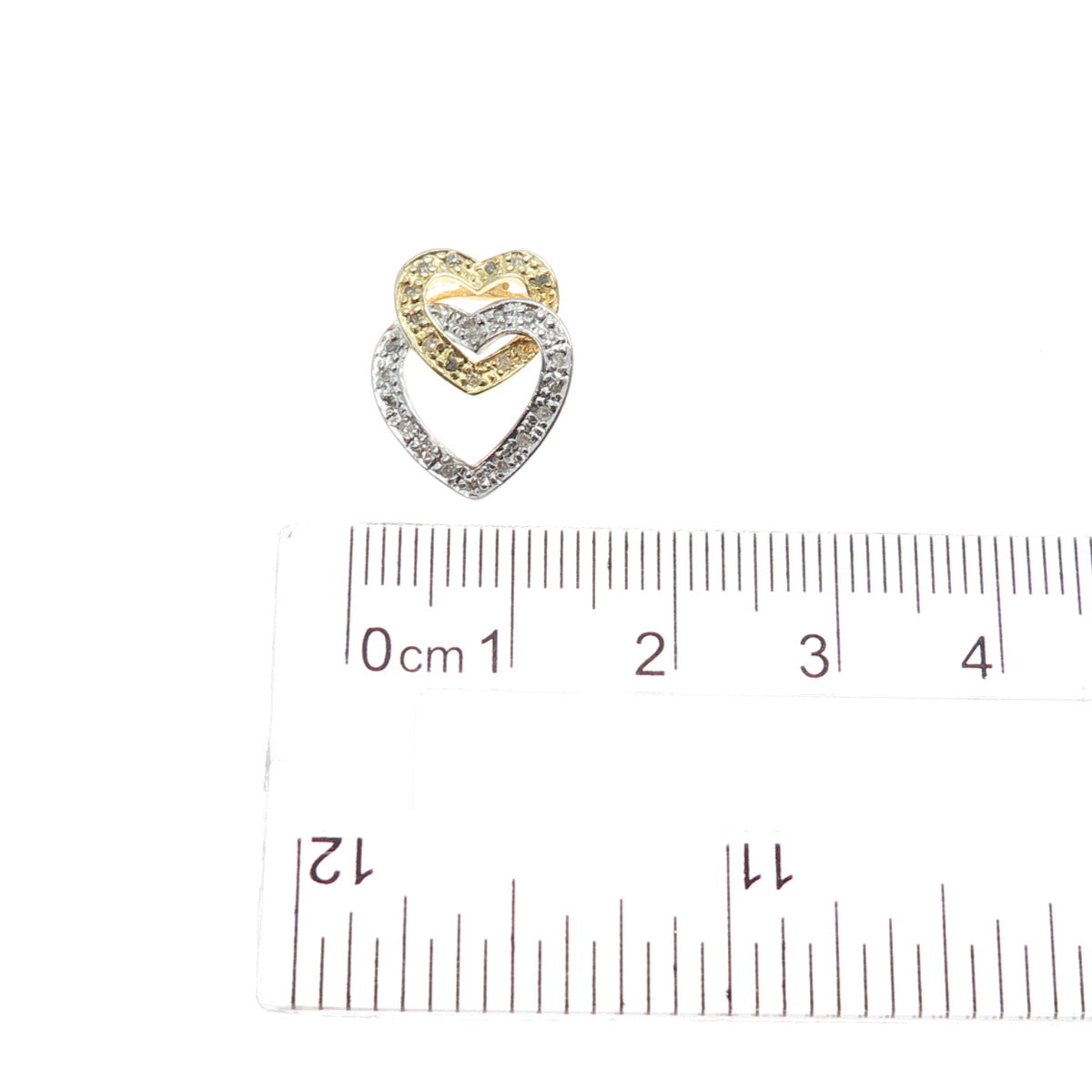 925 Sterling Silver 2-Tone Real Diamond Interlocked Heart Slide Mini Pendant