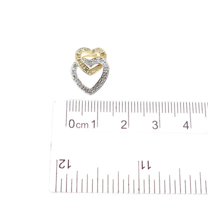 925 Sterling Silver 2-Tone Real Diamond Interlocked Heart Slide Mini Pendant