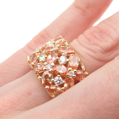 925 Sterling Silver Gold Plated Imperial & White C Z Cluster Ring Size 6