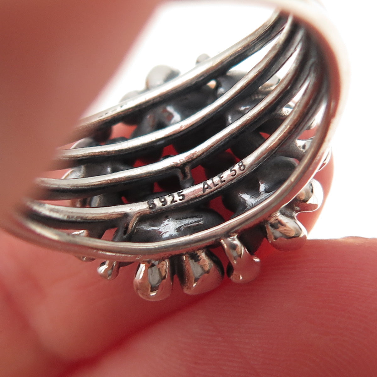 Pandora Sterling Silver Enamel Real Pearl Cherry Blossom Bouquet Ring Size 8.5