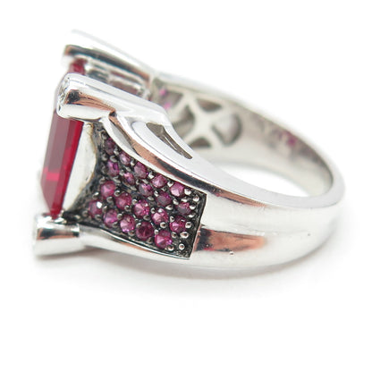 925 Sterling Silver Lab-Created Ruby Pink Sapphire & Moissanite Ring Size 6