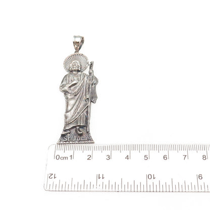 925 Sterling Silver Vintage St. Jude Oxidized Pendant