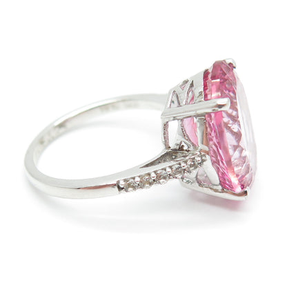 SUN Sterling Silver Oval-Cut Lab-Created Pink Sapphire & White Topaz Ring Size 7