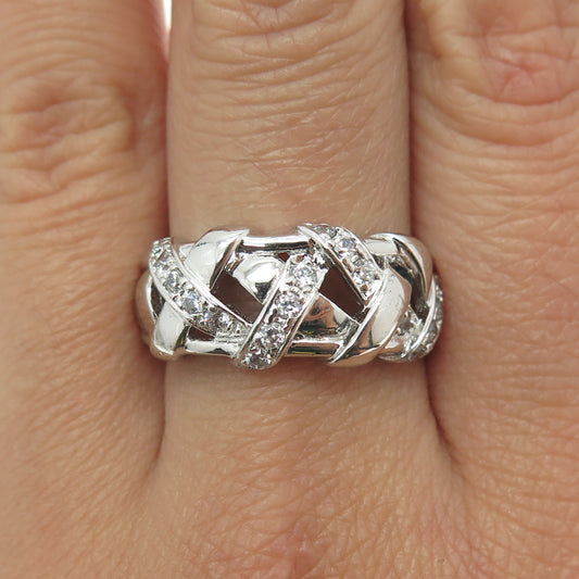 ROSS SIMONS 925 Sterling Silver Round-Cut C Z "X" Link Ring Size 10