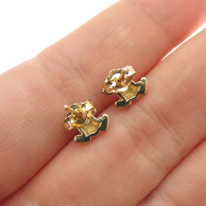 925 Sterling Silver Gold Plated Frog For Good Luck Stud Earrings