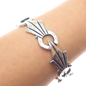 925 Sterling Silver Vintage Mexico Modernist Oxidized Bracelet 7.5"