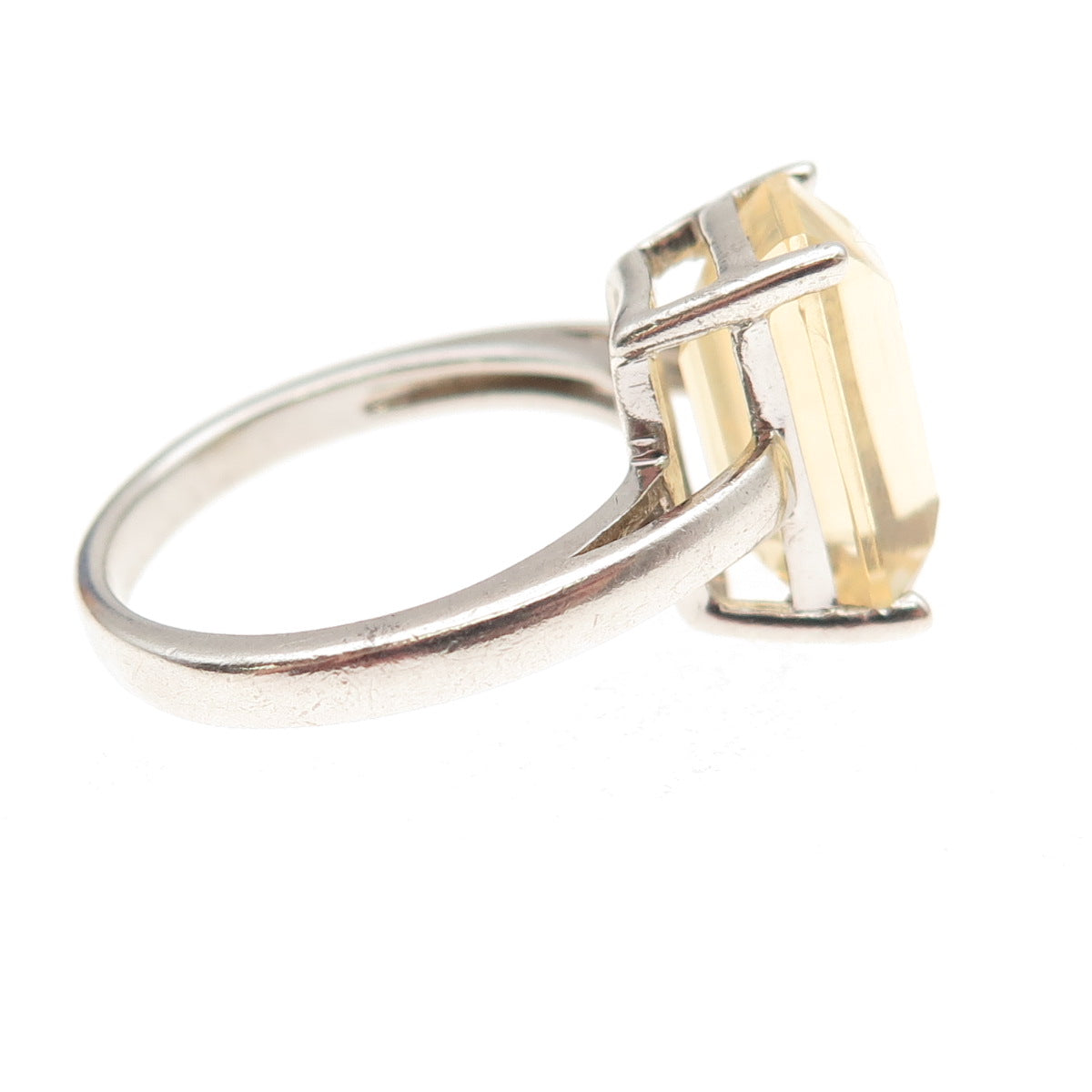 925 Sterling Silver Vintage Real Emerald-Cut Canary Opal Ring Size 8.5