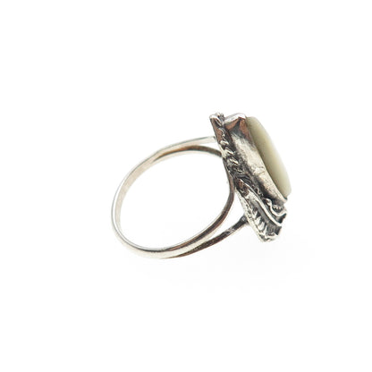 Old Pawn 925 Sterling Silver Vintage Southwestern MOP Feather Ring Size 3.25
