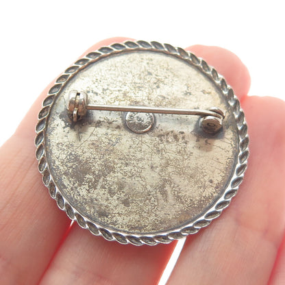 BEAU 925 Sterling Silver Antique Rose Flower Twisted Accent Round Pin Brooch