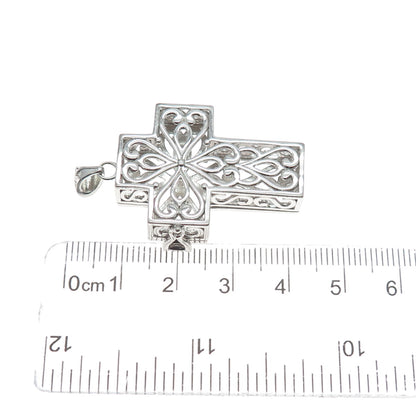 925 Sterling Silver Vintage Heart Ornate Cross Locket Pendant