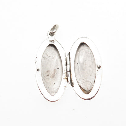 925 Sterling Silver Vintage Engraved Oval Locket Charm Pendant
