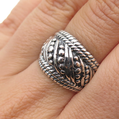 925 Sterling Silver Vintage Modernist Dotted Oxidized Ring Size 8
