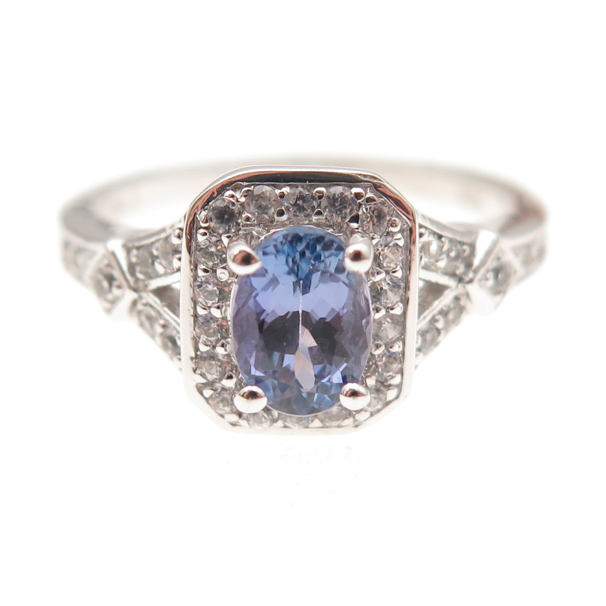 925 Sterling Silver Real Tanzanite & White Topaz Ring Size 7.75
