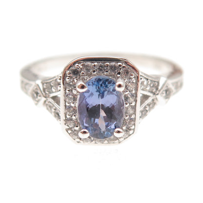 925 Sterling Silver Real Tanzanite & White Topaz Ring Size 7.75