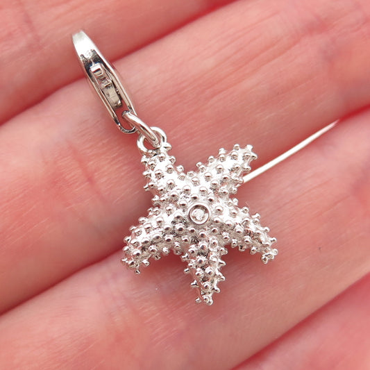 925 Sterling Silver Real Diamond Accent Starfish Lobster Lock Mini Charm Pendant