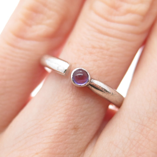 925 Sterling Silver Vintage Real Amethyst Adjustable Ring Size 6.25