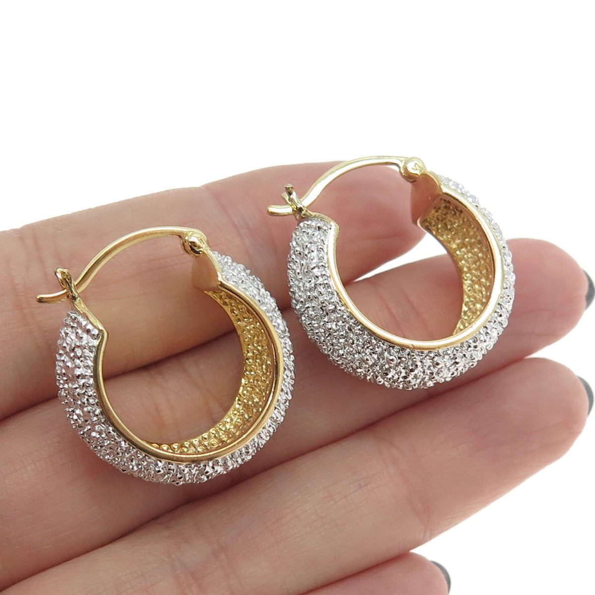 925 Sterling Silver 2-Tone Real Diamond Accent Hoop Earrings