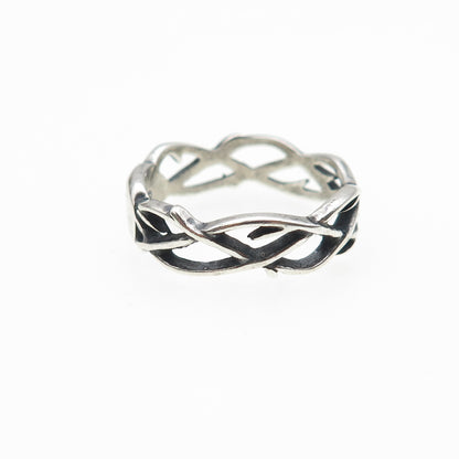 WALDECK 925 Sterling Silver Vintage Woven Wire Oxidized Band Ring Size 6.25