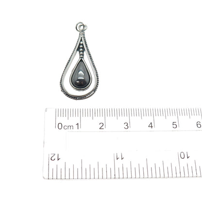 925 Sterling Silver Vintage Real Hematite Teardrop Oxidized Charm Pendant