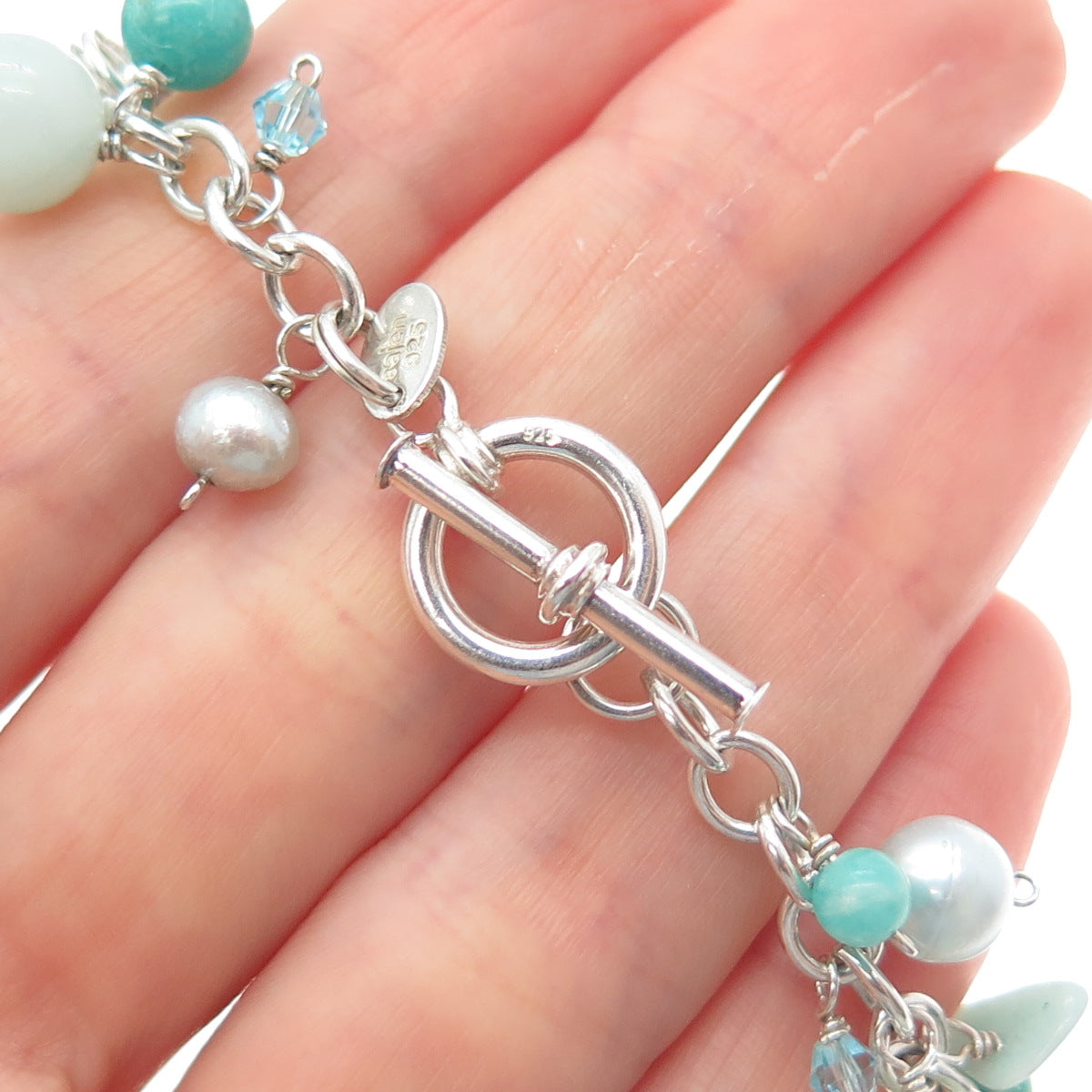 SAJEN & SUNWEST 925 Sterling Silver Vintage Real Multi-Gem Sea Life Bracelet 7"