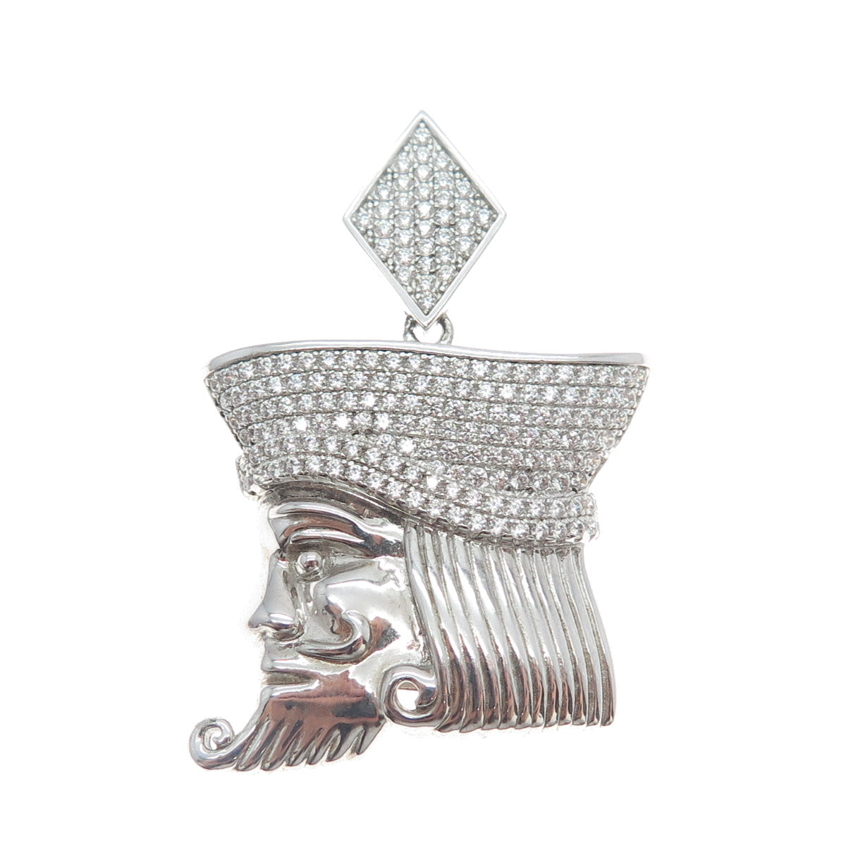 925 Sterling Silver Round-Cut Shaped C Z King of Diamonds Playing Cards Pendant