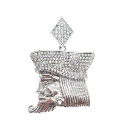 925 Sterling Silver Round-Cut Shaped C Z King of Diamonds Playing Cards Pendant